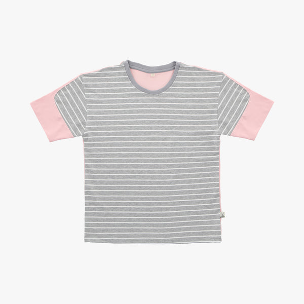 Pink Grey Striped Colorblock Tshirt - Human - opdsg